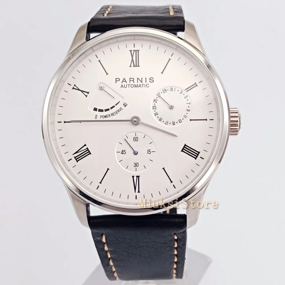

Parnis 42mm Fashion Simple Mans Watches White dail Calendar Sea gull 1780 Power Reserve Movement Men's Wrist Watch 2470