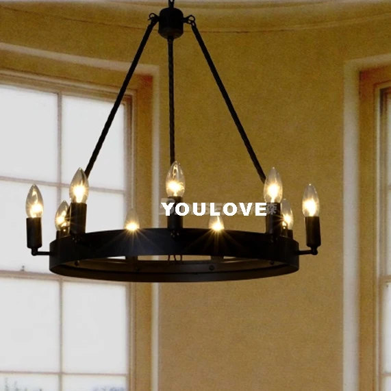 American Vintage Round Candles Pendant Lights Fixture European Industrial Hanging Lamps Home Indoor Dining Room Foyer Droplight