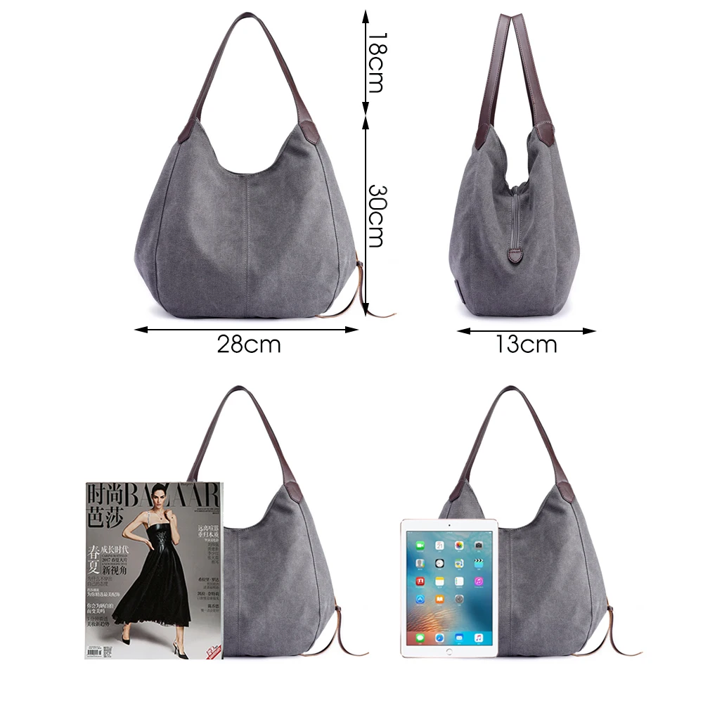 Herald Модные женские холщовые сумки, женские сумки Hobos на одно плечо, винтажные однотонные сумки с несколькими карманами, женские сумки