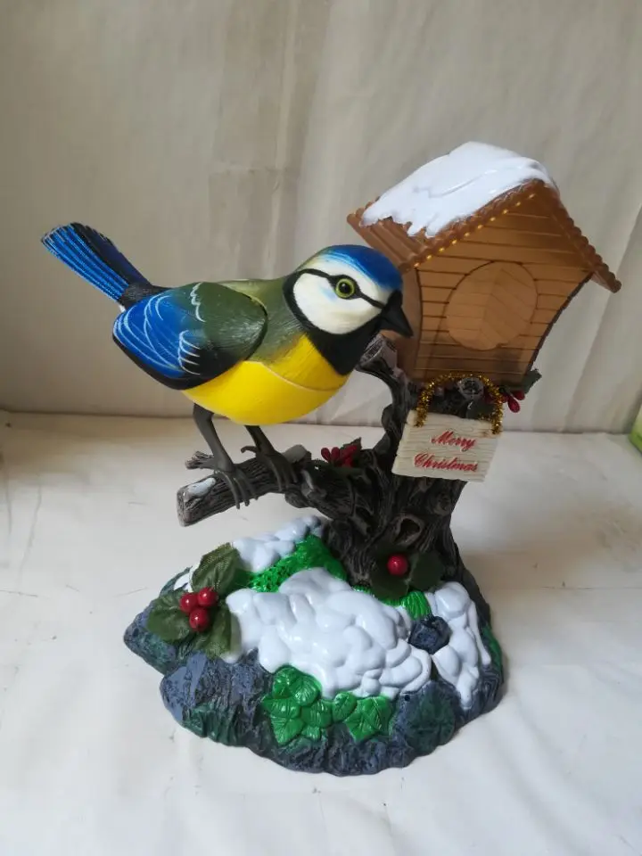 Искусственный птица модель, большой 15x14 см голосового управления звуки Рождеством песня птицы, украшения дома Рождественский подарок b1279