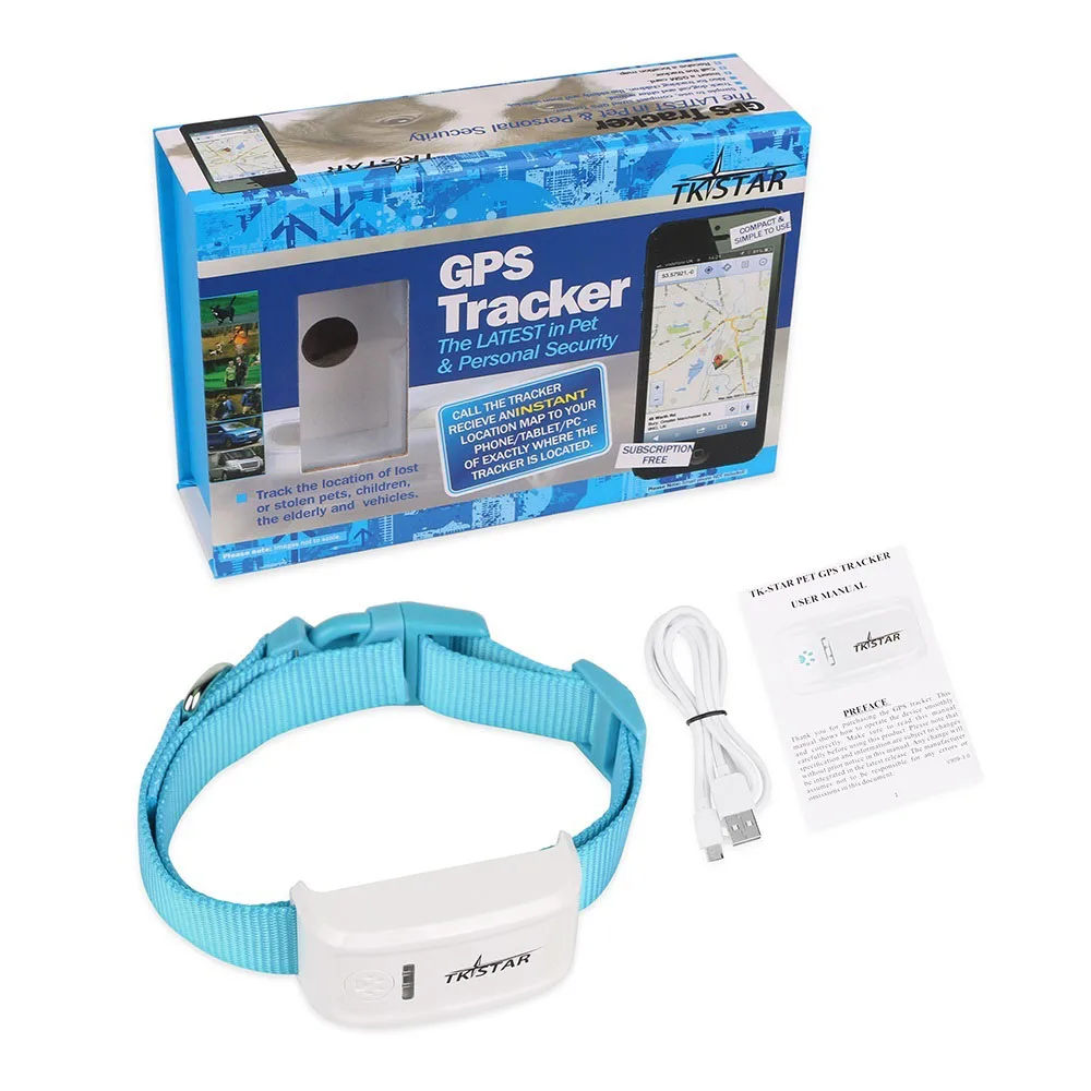 Blue Collar With Box TKSTAR Pet gps трекер TK909 водонепроницаемый отслеживание в реальном времени собачий искатель устройство слежения для кошек локатор геофенс Пожизненное бесплатное программное обеспечение - Цвет: Blue Collar With Box