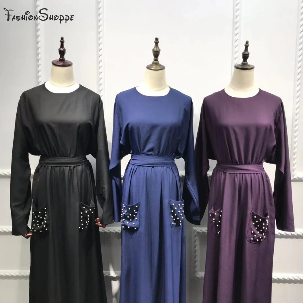 Abayas женская мусульманская одежда модные платья с поясом и бусинами Макси мусульманское платье Дубай Кафтан цзилбаб Дубай, Турция халат Рамадан D979