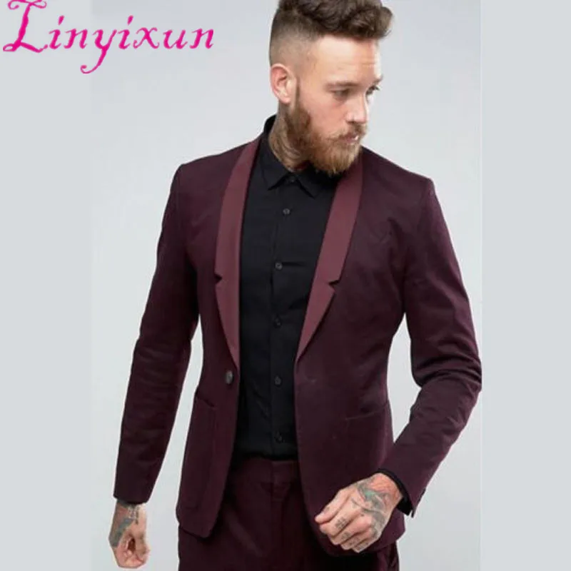 Linyixun Новое поступление свадебные костюмы бордового цвета на заказ для мужчин