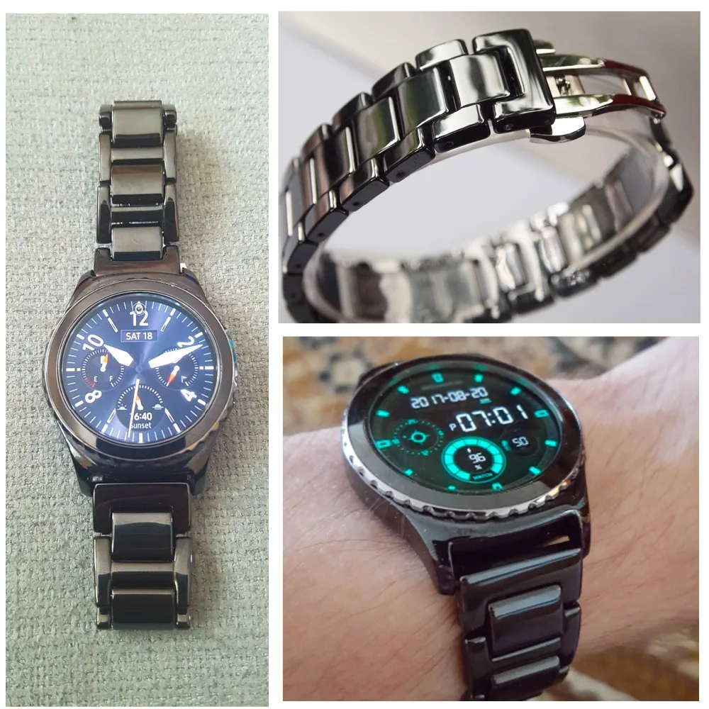 

High quality Ceramic Black strap bracelet band men 20mm ceramic watchband for samsung gear S2 Watch strap accessories