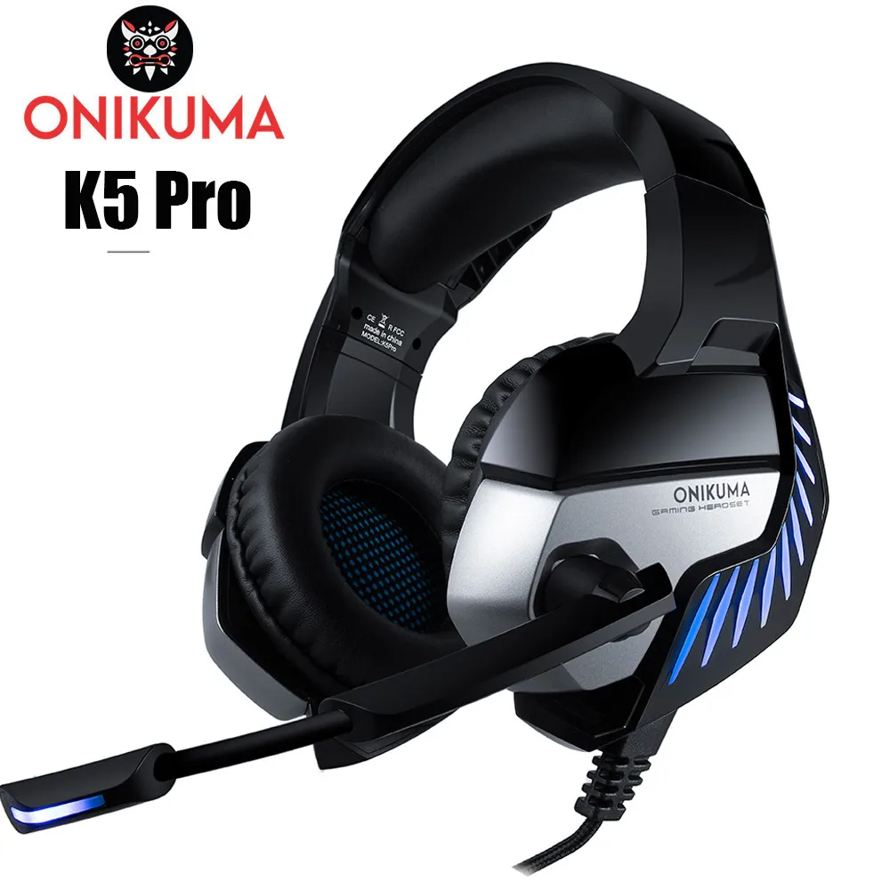 ONIKUMA K5 Pro PS4 гарнитура шлем PC Gamer стерео Бас Игровые наушники с микрофоном светодиодный фонарь для ноутбука планшета Xbox One