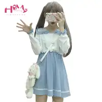 2019 Japanese Fashion Cute Princess Lolita Dress Women Soft Sister Sailor Collar Stitching Color Kawaii Halloween Mini Dresses