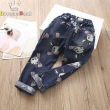 MERI AMMI/Детские джинсы для мальчиков и девочек, Мягкие штаны, штаны, милые штаны с рисунком кролика, штаны для детей 2-7 лет, J767