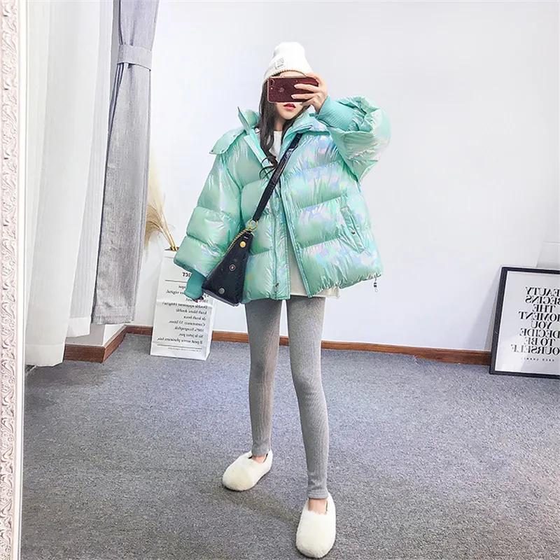 Luminous Low Thick Mint Korean Pink Frauen Winter Parkas 2018 Bubble Gepolsterte Loose Holographic PinkWeiMint Weiche Hoodie Baumwollmantel Nm8wn0