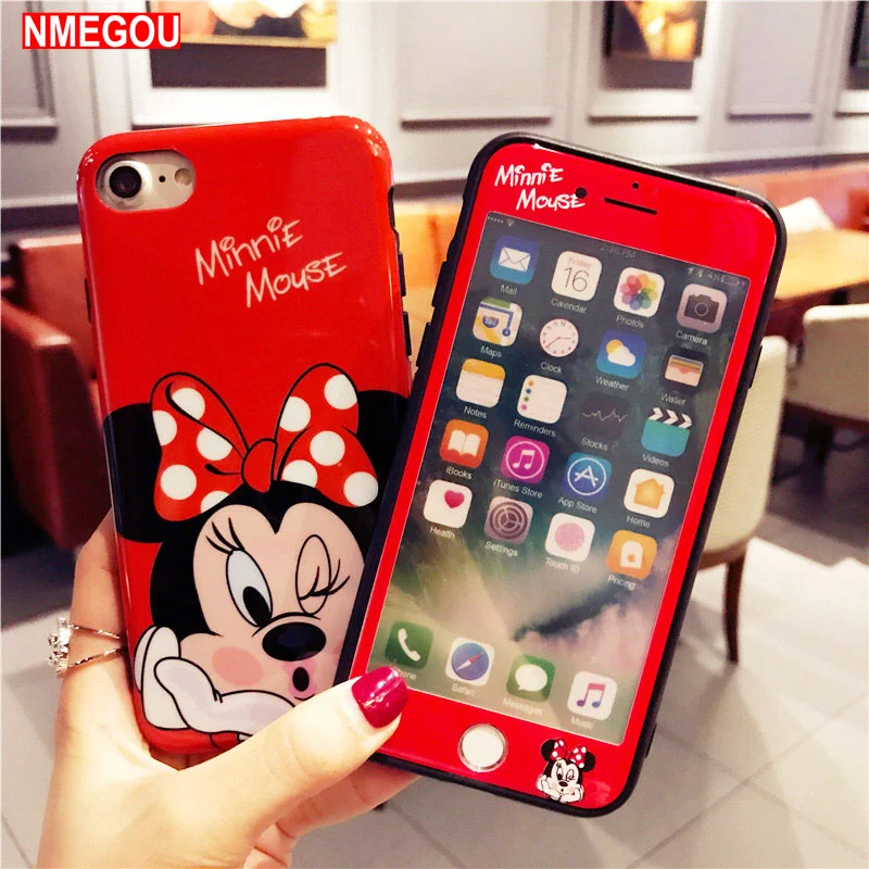 

360 Full Cover Cute Cartoon Case & Screen for IPhone X 6 6S 7 8 Plus Iphonex 7plus 8plus Mickey Minnie Phone Case Topolino Coque