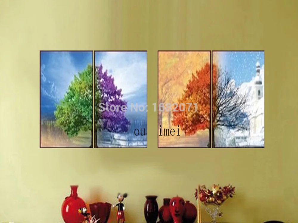 Unique Wall Decor Four Seasons Tree Oil Painting With Hand Painted Wall Pictures Jpg