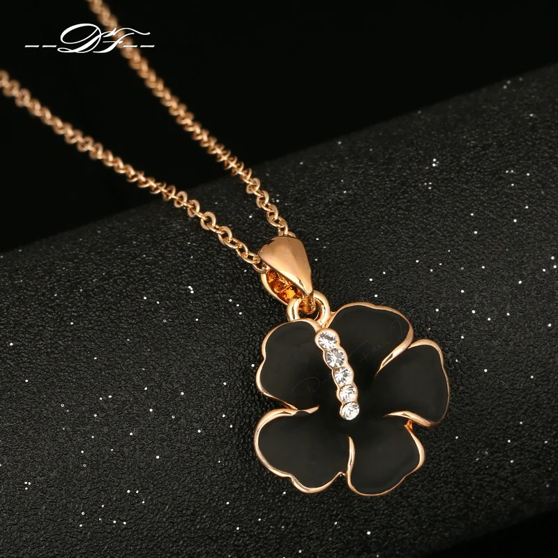 

DFN280 Black Rose Rose Gold Color Fashion Pendant Jewelry For Women Austria Crystal items colares joias joias