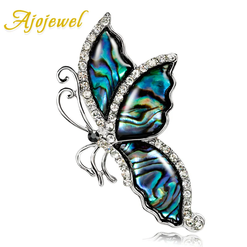 

Ajojewel Blue Shell Crystal Rhinestone Butterfly Brooches For Women Girls Beautiful Jewelry Animal Accessories
