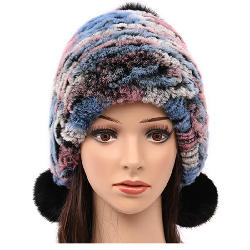 (TopFurMall) разноцветные оригинальные вязаные шапки бомберы из кроличьего меха