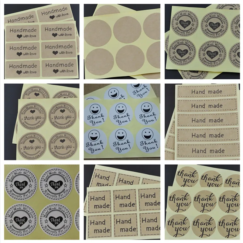 

100pcs Handmade Stickers Kraft Label Sticker DIY Hand Made For Gift Cake Baking Sealing Sticker etiquetas