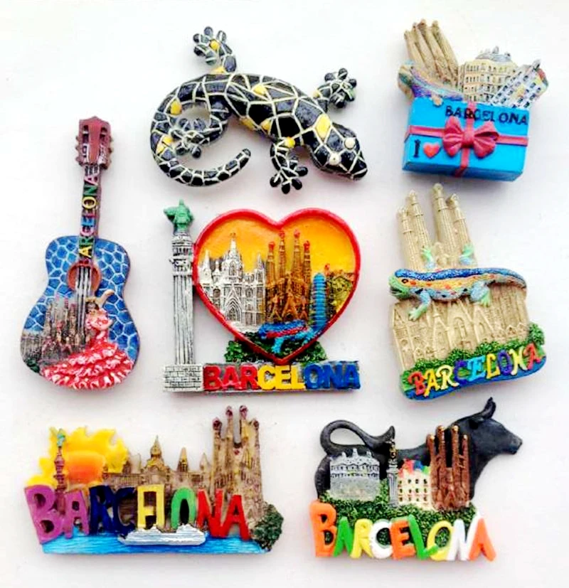 Barcelona Gecko Guitar Building 3D Resin Fridge Magnets Spain Tourism Souvenirs Collection Refrigerator Magnetic Stickers | Дом и сад