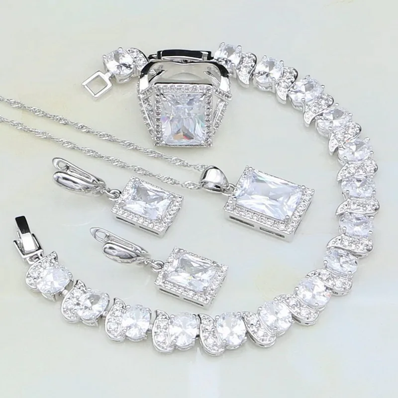 925 Silver Jewelry White Australian Crystal Bridal Jewelry Sets For Women Wedding Bracelets
