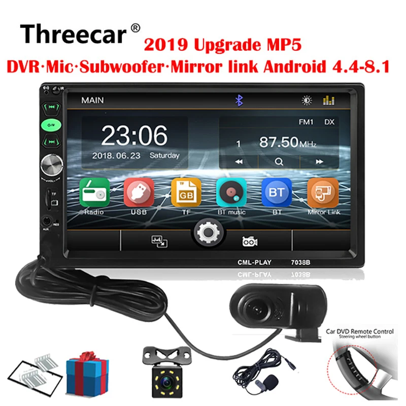 

2din Car Radio 7 inch Touch mirrorlink Android Player subwoofer MP5 Player Autoradio Bluetooth Rear View Camera tape recorder