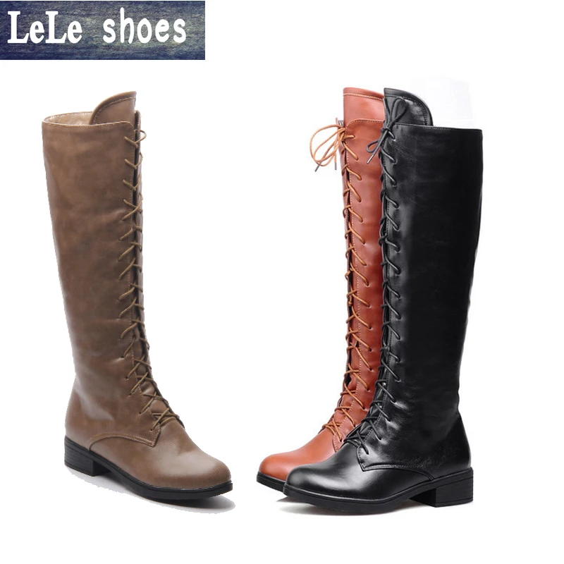2016 New Brand Women Winter Knee High Boots Big Size High Quality Leather Plush Fur Warm
