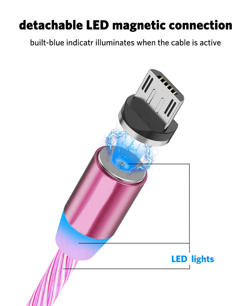 Магнитный usb кабель для зарядки Micro USB и Type C светодиодное светящееся магнитное