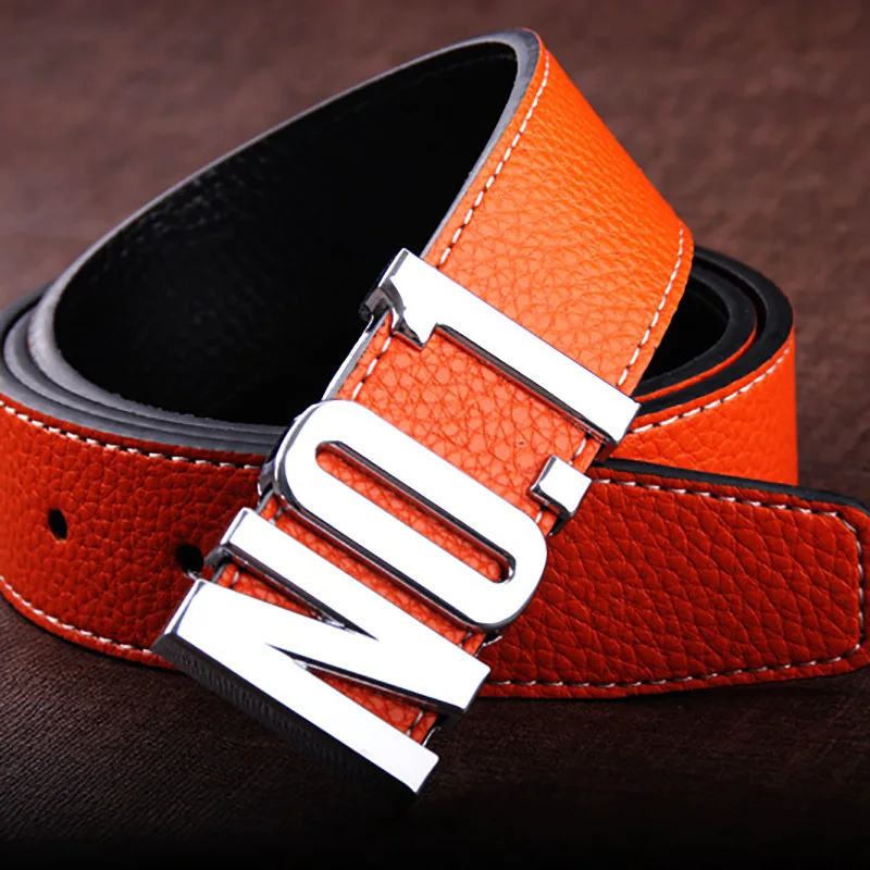 

Smooth Buckwheat Stripe 3.5 Wide Belt College Students NO.1 Meaning Accessories Leather Belt Blue Orange