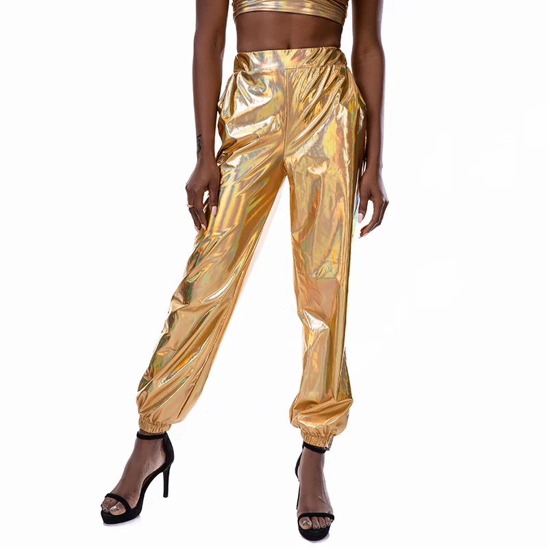 NDUCJSI Ankle-Length Street Joggers Femme Trouser Spandex Pants Clubwear Punk Pants Women Dance Gold Big Size Black Trousers