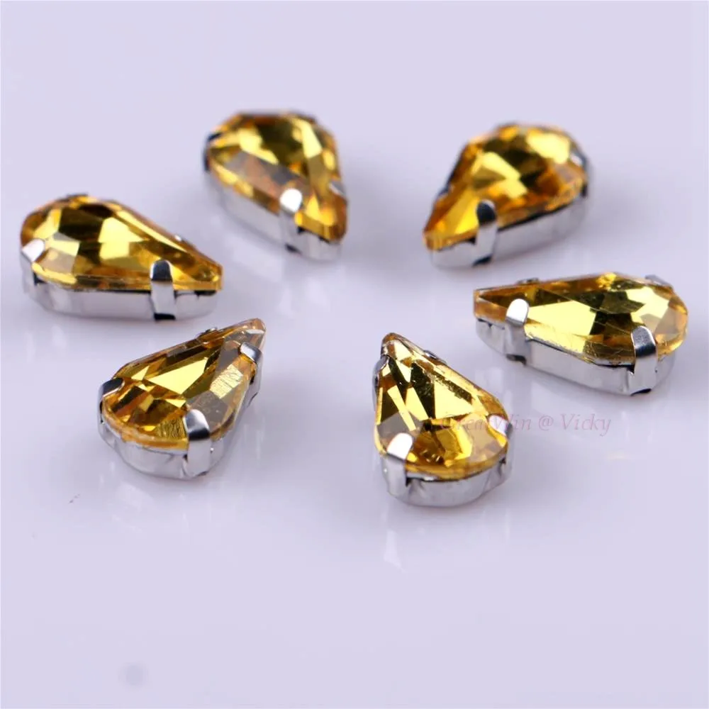 Elegant Teardrop Crystal Rhinestones with Claw Metal Base - 20 Piece Set