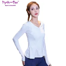 Женские футболки для йоги Женская спортивная футболка Тонкий Falbala футболка с v-образным вырезом, с эластичной резинкой топы спортивные спортивная рубашка для пробежек для занятий йогой, спортивная одежда