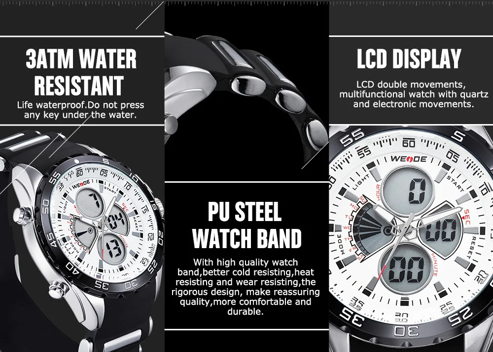 Weide оригинальные мужские противоударные водонепроницаемые электронные часы, кварцевые мужские спортивные часы с ЖК-дисплеем, хронограф, белые, relogio automatico masculin