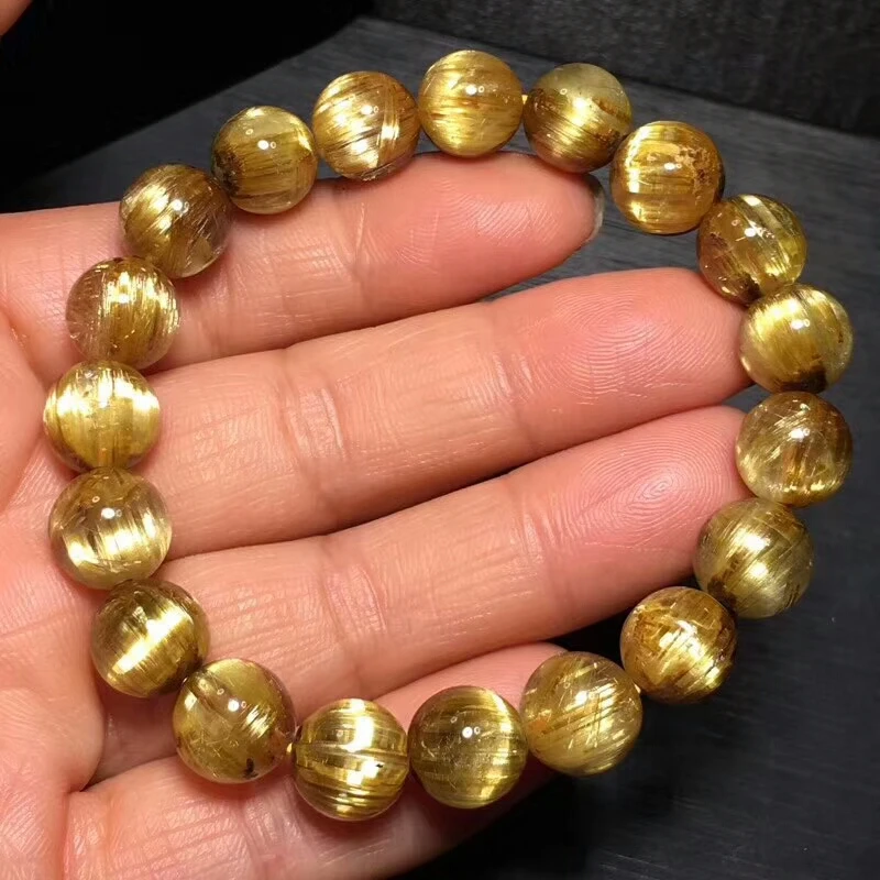 Бразильский браслет натуральный Золотой рутилированный титановый кварц 10 мм, круглые бусины для женщин и мужчин Кристалл Рейки стрейч сертификат AAAAA
