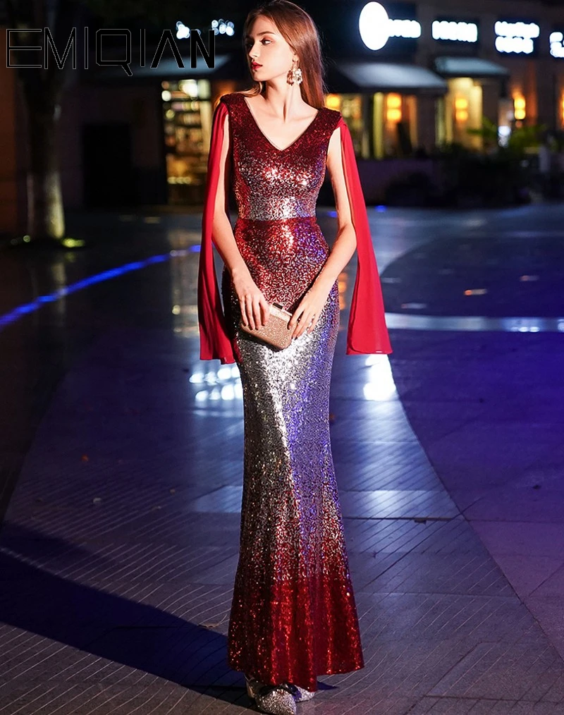 Длинное вечернее платье 2019 с v-образным вырезом, красное вечернее платье с пайетками, вечерние платья, платье Вечерние для выпускного вечера