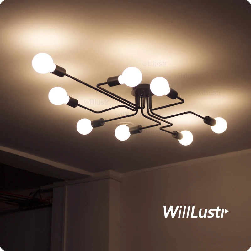 

willlustr metal ceiling lamp creeper spider shape multi heads semi-Flushmounts vintage wrought iron light loft America lighting