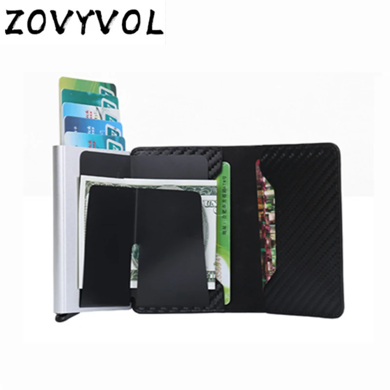 

ZOVYVOL Credit Card Holder Travel Aluminum Men RFID Wallet Pop Up Blocking Money Case Protection PU Leather Cardholder