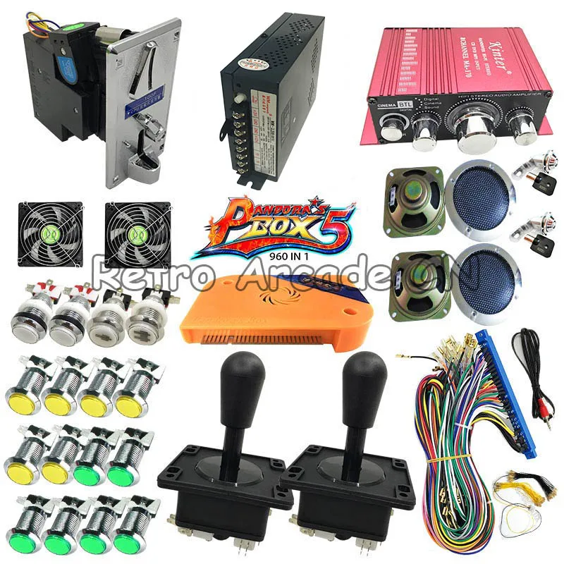 DIY Arcade Original Pandora Box 5 960 in 1 Bundles Kits Parts With Power Supply Jamma Harness Happ Joystick Chrome LED Button