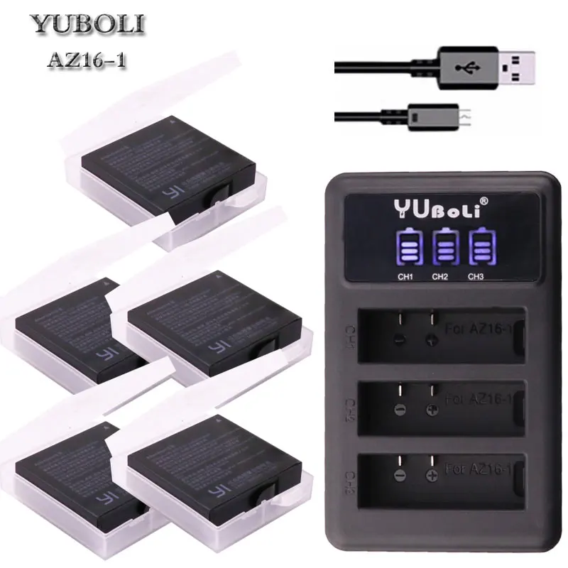 1400 мАч батарея для Xiaomi Yi II Xiami yi 4 к батареи светодиодный LED USB 3 слота зарядное устройство для Xiaoyi Yi Lite Экшн-камера - Цвет: charger and 5battery