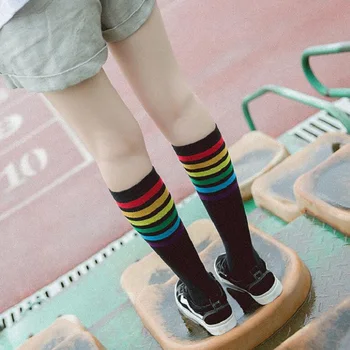 

Leg Socks Cotton Colorful Striped Rainbow Socks Women Autumn Winter Socks Pile Heap funny hosiery