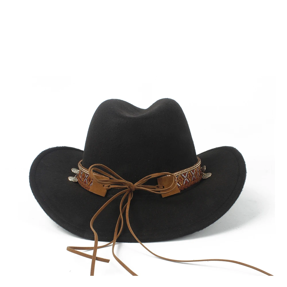Western Cowboy Hat For Child Roll-up Brim Boy Girl Fascinator Outblack Sombrero Hombre Jazz Cap Size 52-54