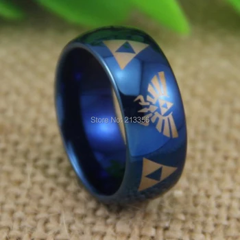 

Cheap Price Free Shipping USA UK CANADA RUSSIA Hot Selling 8MM Legend of Zelda Shiny Blue Dome Men's Tungsten Wedding Band Ring