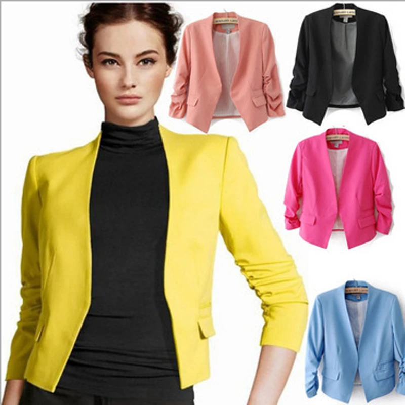 collectie casual korte vrouwen pak geen kraag slim fit geel blazer feminino candy dames jas 5 kleuren WS736|jacket bridal|jacket heaterjacket star - AliExpress