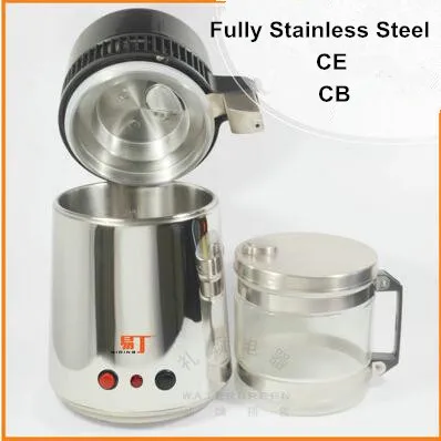 Household Stainless Steel Water distiller water purifier with glass jar and steel body Portable water distiller CE certificate