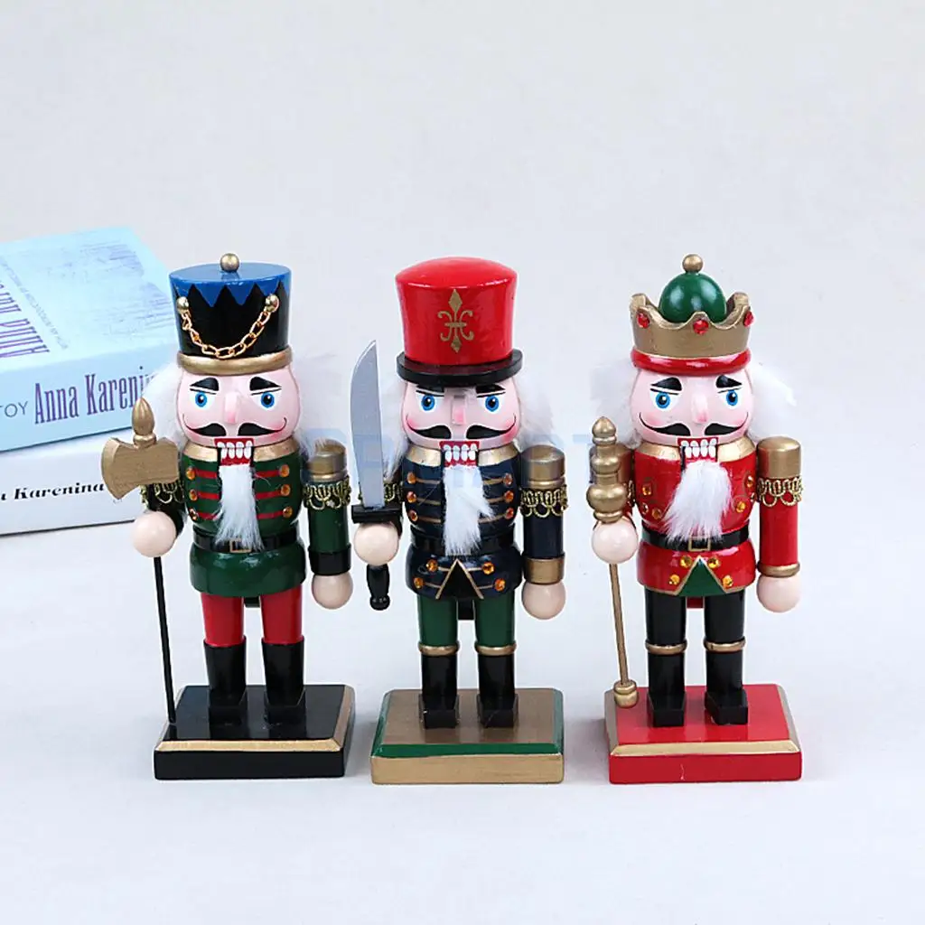 3 Set Handpainted 20cm Wooden Nutcracker Soldier Figures Figurine Home