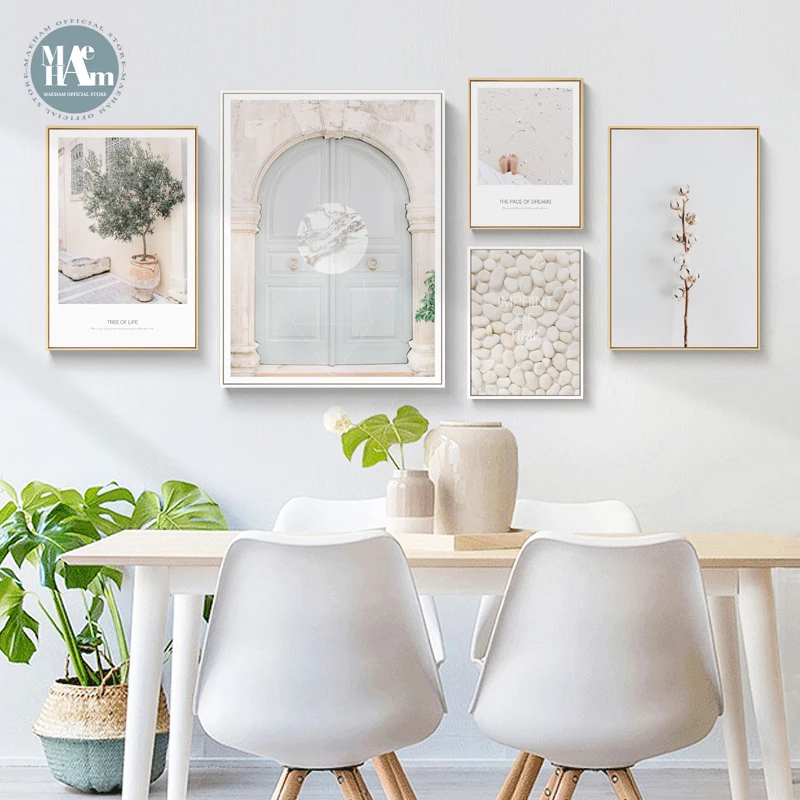 

Nordic Decorative stone Tree wall art Canvas posters Painting Prints Pale pink landscape Pictures for Living Room Home Decor