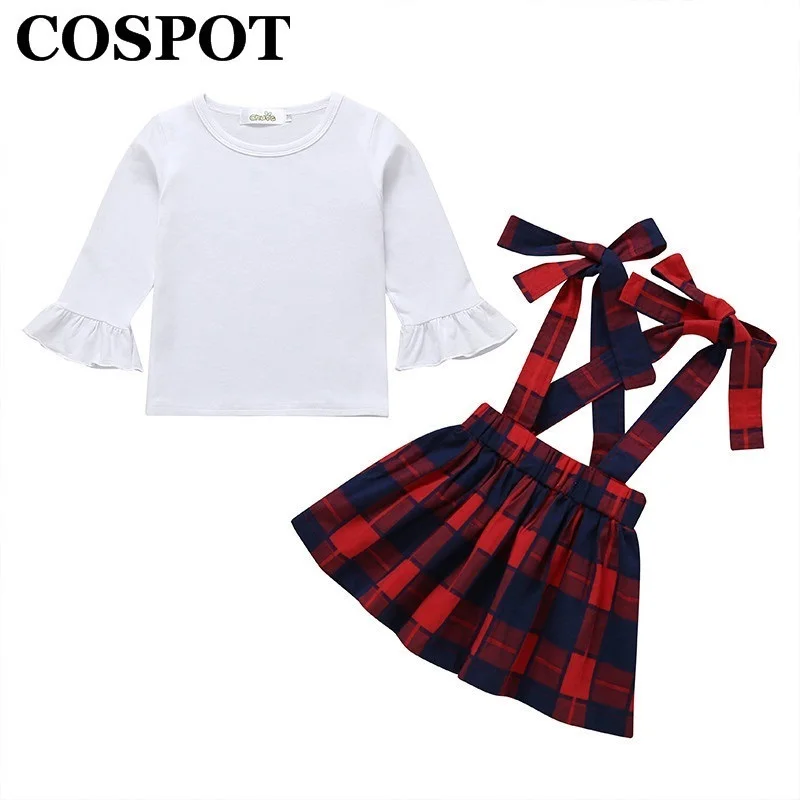 COSPOT Baby Girls Spring Clothing Set Girls Red Plaid Strap Skirt+
