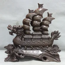 Bi001493 1" Китайский Народный Фэншуй Бронзовый Lucky Dragon Boat Статуя гладко Богатства