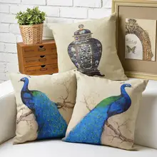 Vintage moderno europeo el pájaro Pavo Real almohada cojín Lino almohada hogar decorar sofá cojines