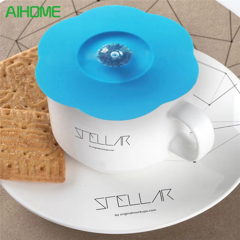 

1Pc Cartoon Anti-dust Silicone Glass Cup Cover Coffee Mug Silicone Lovely Rhinestone Plum Blossom Shape Cup Cover