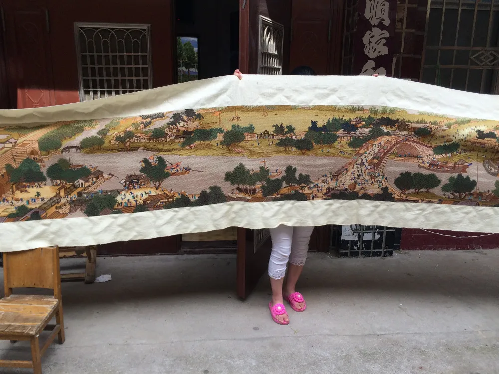 6,1 м длина ручная вышивка Китайская классическая живопись qingming прокрутка-гостиная офисное украшение инсульт Вышивка крестом