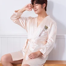 Мужской халат, шелковые пижамы с капюшоном, сексуальный халат кимоно, мужской халат, большой Одноцветный банный Халат