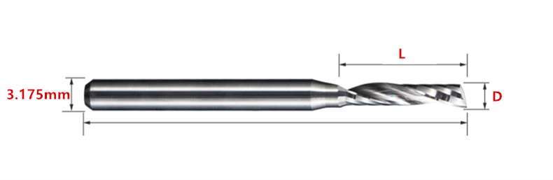 3,175 мм shaft-1PCS, Class-3A 1 Флейта спиральная Концевая фреза, фрезерный станок с ЧПУ, твердосплавный деревообрабатывающий фреза инструмент, ПВХ, МДФ, акрил