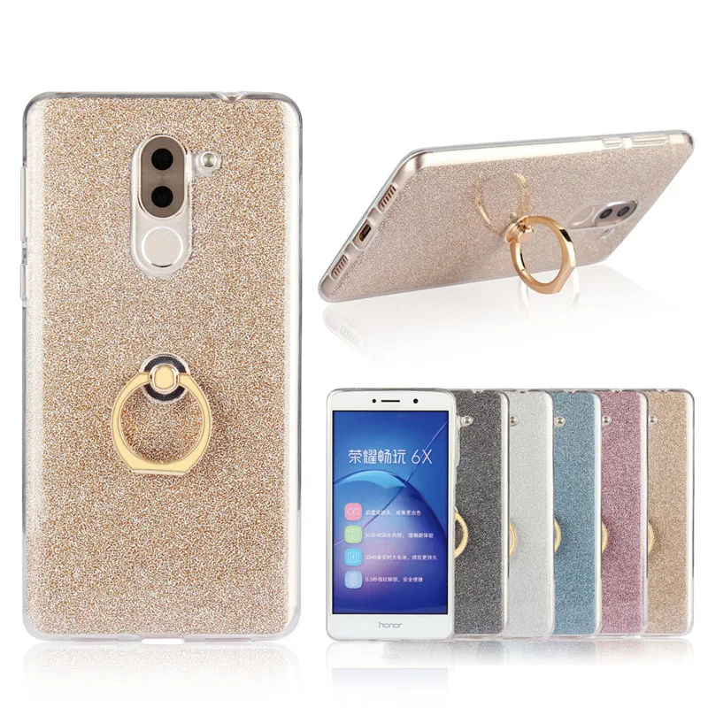 Holder Silicon Case For Huawei Honor 6X Transparent Soft TPU Glitter Metal Ring Phone Bling Cover | Мобильные телефоны и