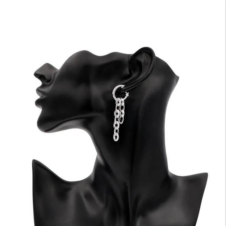 

2018 new deisgn USA hot setting unique circle link chain design chain charm micro pave cz charm women earring fashion